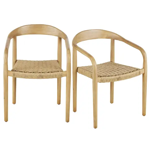 Chaises à dîner de jardin professionnelles en bois d'acacia et résine tressée recyclée beige (x2)