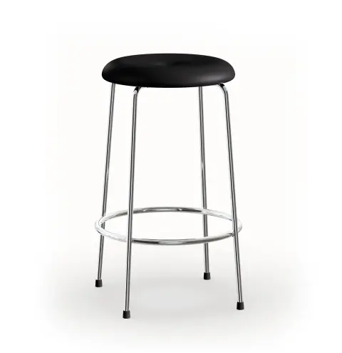 Tabouret de bar Base en cuir noir - base en chrome,