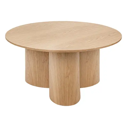Table basse ronde aspect bois avec piètement cylindrique