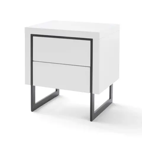 Chevet 2 tiroirs en bois blanc laqué avec pieds noir - CH16006