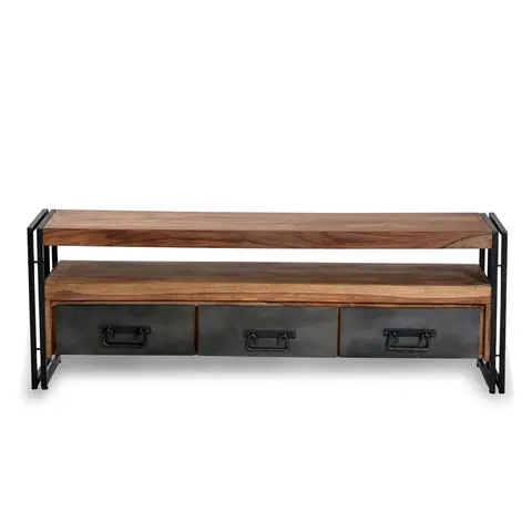 Meuble TV industriel 160 cm en acacia massif Pamela Naturel — Naturel