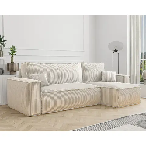 Canapé d'angle convertible réversible en velours côtelé Anabella Beige — Beige
