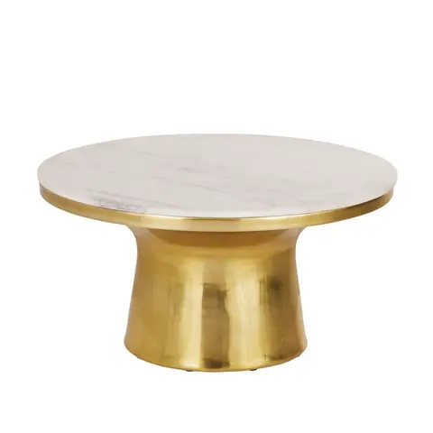 Table basse ronde en marbre blanc et acier doré D79