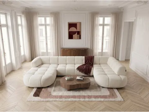 Canapé panoramique avance-recule électrique LOVELY chenille beige
