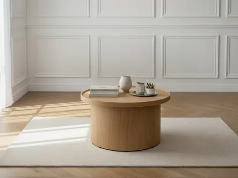 Table basse D.60 cm CASTELLANE placage chêne massif marron clair