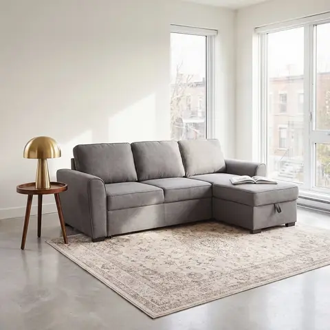 Canapé d'angle convertible 3/4 places gris