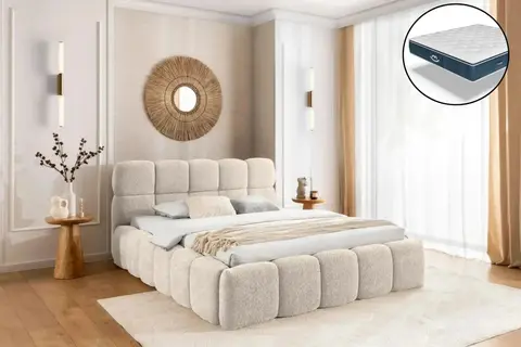 Lit coffre Ensemble Elise & Matelas Beige 140 x 200 matelas 140x200cm