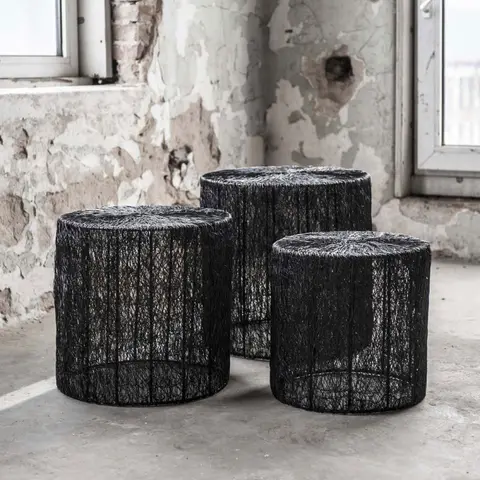 Ensemble de tables basses industrielles en acier noir avec plateau rond Matthis Noir — Noir