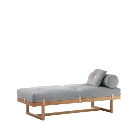 Lit banquette Stay tissu gris, structure en chêne huilé