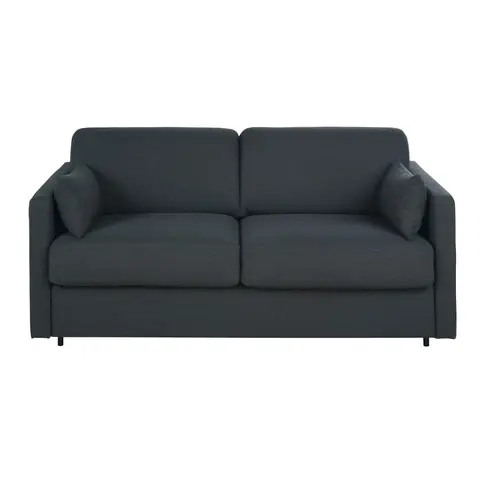 Canapé convertible 2/3 places en tissu polyester tramé gris anthracite, matelas 18 cm