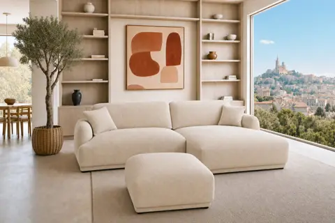 Canapé d'angle Duo Rosalie Angle - Petit Velours Côtelé Beige Angle droit 264 cm x 165 cm x 83 cm
